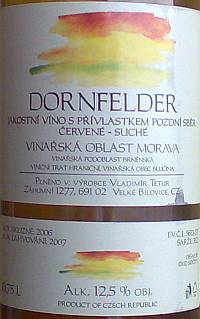 Dornfelder Jakostni Vino s Privlastkem Pozdni Sber Morava